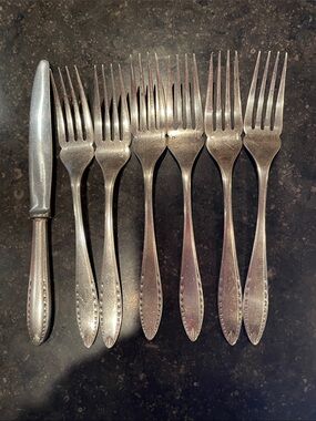 6 piece silver plated fish cutlery set Art deco style by Christofle